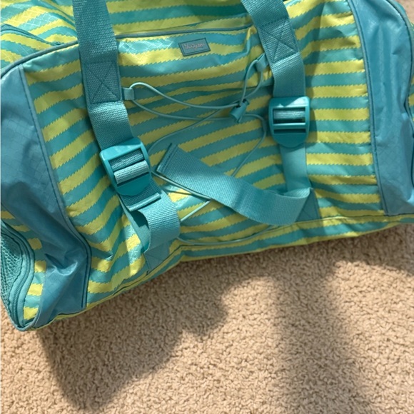 Thirty-One Teal and Yellow Striped Travel Bag - Picture 2 of 13